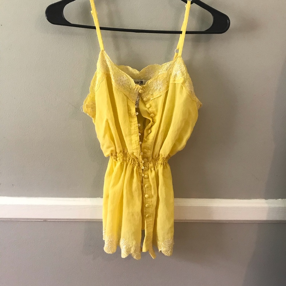 Beautiful Yellow Button Blouse | Floral Detail